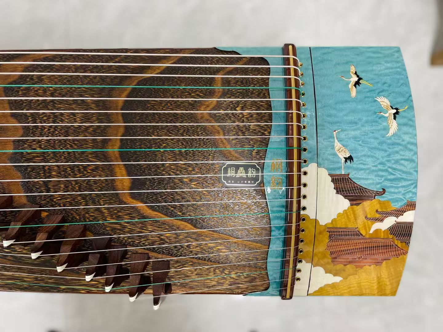 LANDTOM Auspicious Crane 163cm/64.2in Professional Guzheng with Paulownia Soundboard, Black Persimmon Wood Veneer Inlay Carving, Rosewood Bridges & Performance Grade