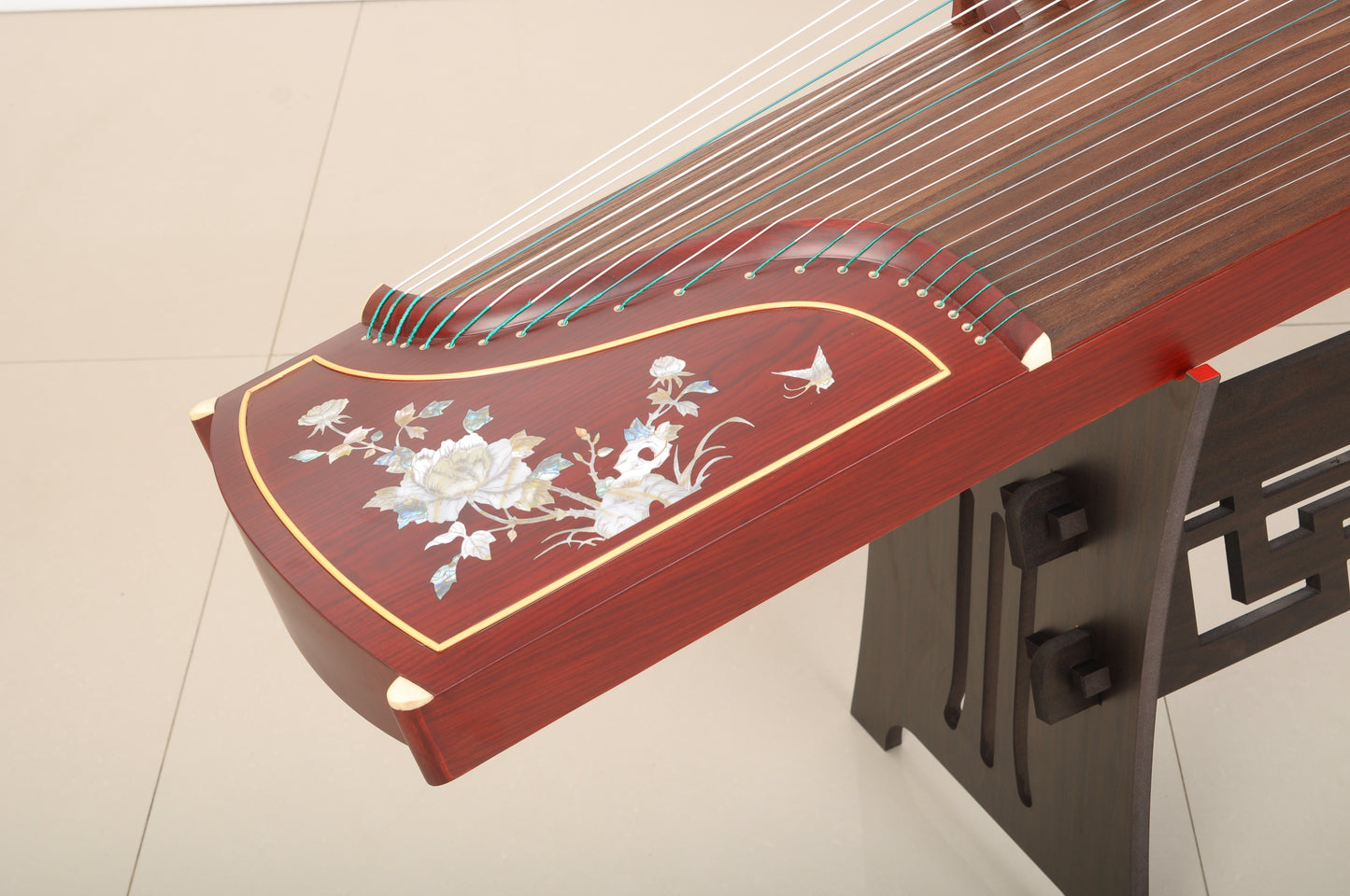 LANDTOM Peony Splendor 163cm/64.2in Beginner Guzheng with Lankao Paulownia Soundboard, Red Sandalwood Trim & Peony Artwork