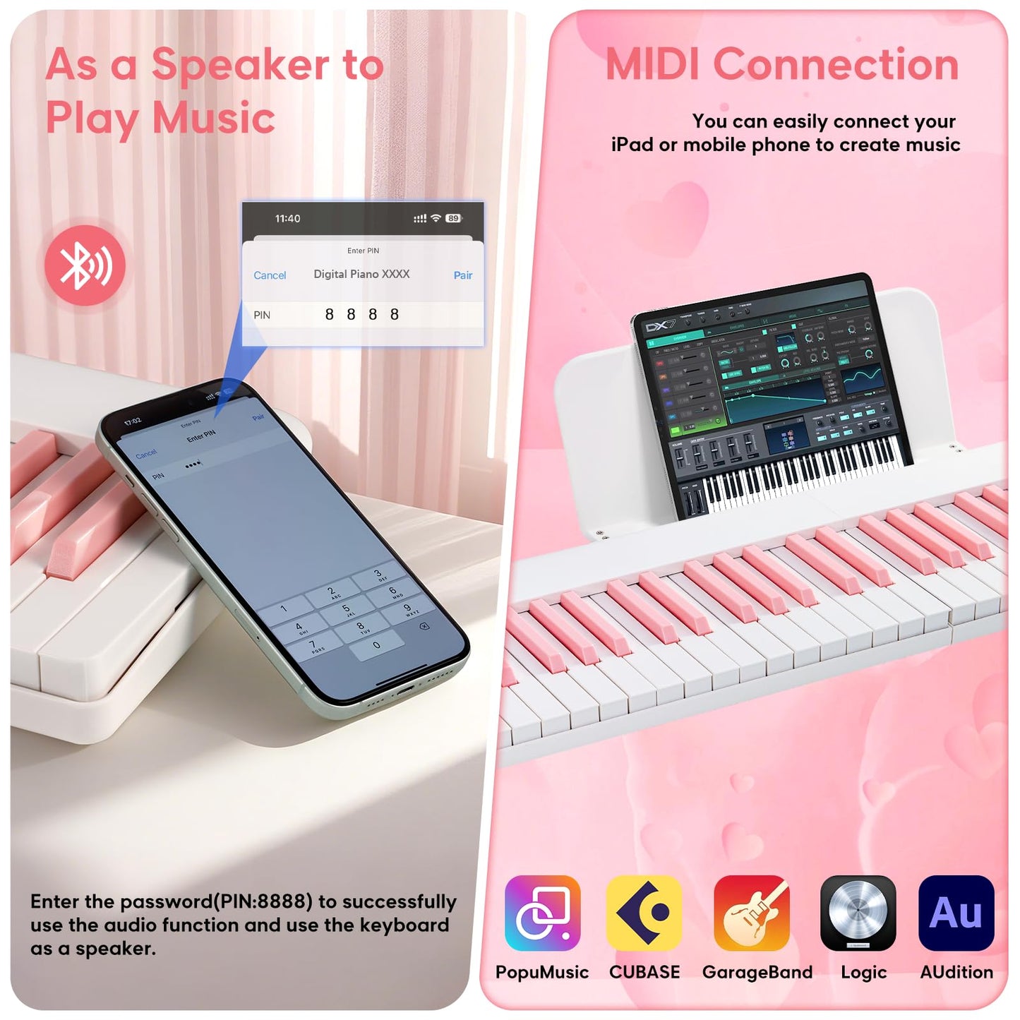 LANDTOM Piano Keyboard 88 Keys with Magnetic Connection | for Beginners, Birthday Gifts | Portable Foldable Electric Piano Keyboard, Lightweight Purple Keys, Sustain Pedal, Piano Bag