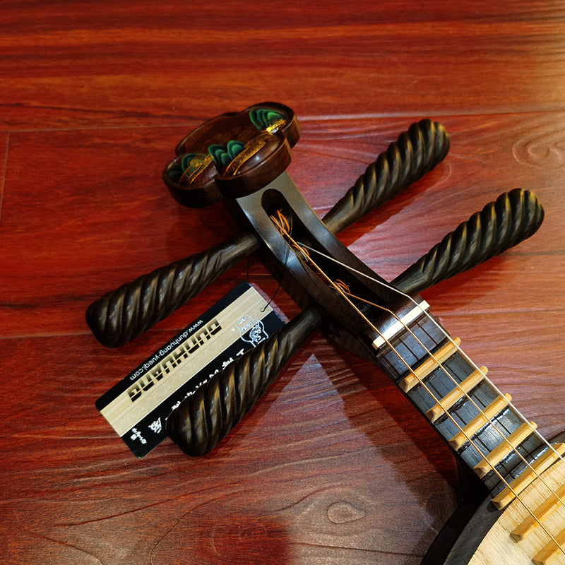 Dunhuang敦煌 20656KKKP "Emerald Horizons" Master-Level Aged Rosewood Yueqin, Paulownia Soundboard, Aged Rosewood Tuning Pegs, Folk & Peking Opera Chinese Moon Guitar