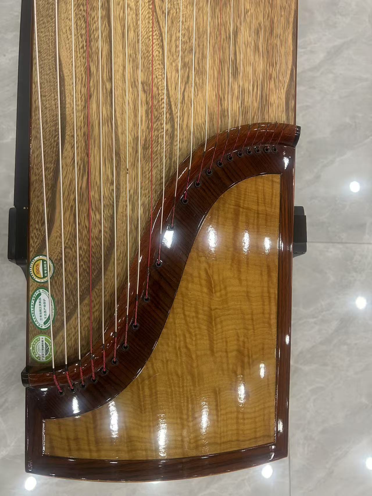 Longyin龙音 Celestial Radiance穹光 S-158 Professional 163 cm/64.2” Guzheng with Broadleaf Rosewood Body, Golden Nanmu Accents & Grade-A Lankao Paulownia Soundboard, 21-String Chinese Zither