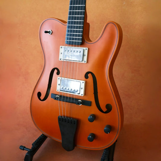 LANDTOM Violinstyle Tele Electric Guitar for Type Carved Maple Spruce Top Jazz Hollow Body Archtop Ebony