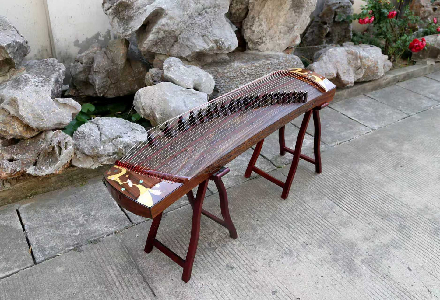 LANDTOM 130cm/51.2in "Silent Peaks" Portable Guzheng, Professional Performance Mini Guzheng, One-Piece Carved 整挖筝 Paulownia Soundboard, Rosewood Trim Small Guzheng