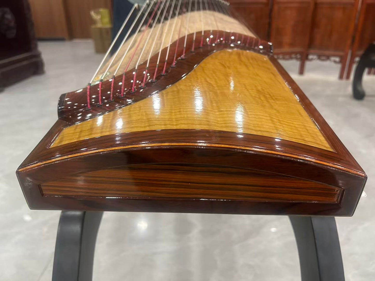 Longyin龙音 Celestial Radiance穹光 S-158 Professional 163 cm/64.2” Guzheng with Broadleaf Rosewood Body, Golden Nanmu Accents & Grade-A Lankao Paulownia Soundboard, 21-String Chinese Zither