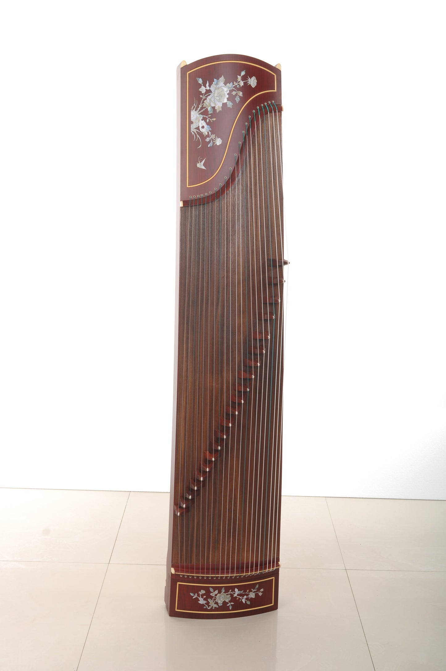 LANDTOM Peony Splendor 163cm/64.2in Beginner Guzheng with Lankao Paulownia Soundboard, Red Sandalwood Trim & Peony Artwork