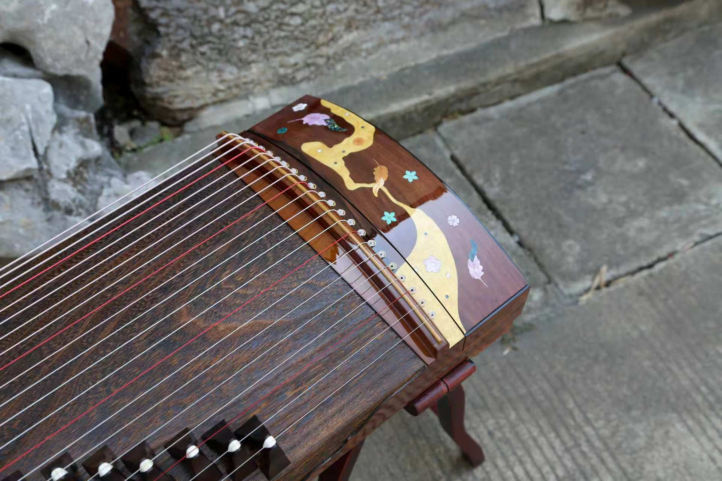 LANDTOM 130cm/51.2in "Silent Peaks" Portable Guzheng, Professional Performance Mini Guzheng, One-Piece Carved 整挖筝 Paulownia Soundboard, Rosewood Trim Small Guzheng