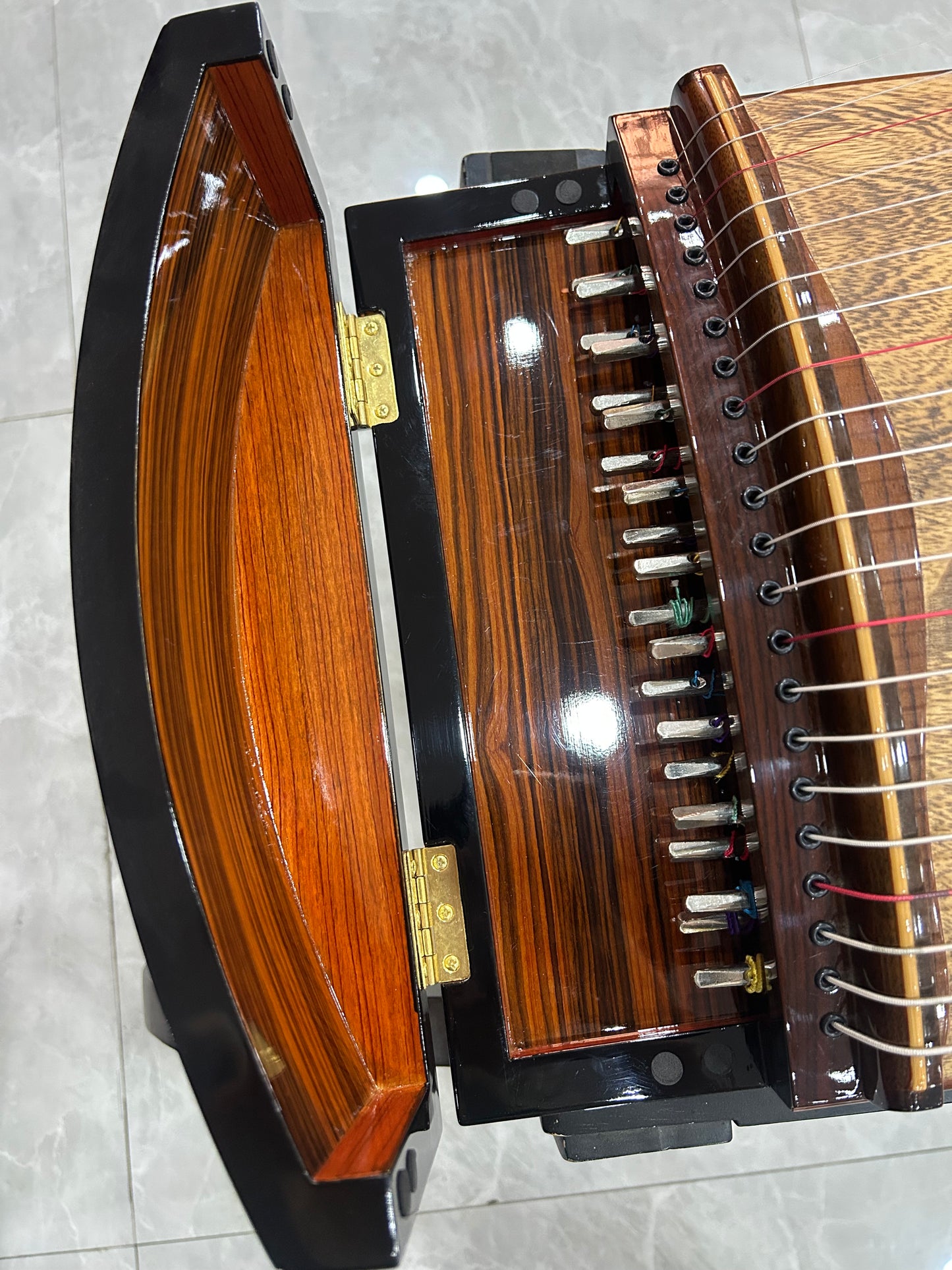 Longyin龙音 Celestial Radiance穹光 S-158 Professional 163 cm/64.2” Guzheng with Broadleaf Rosewood Body, Golden Nanmu Accents & Grade-A Lankao Paulownia Soundboard, 21-String Chinese Zither