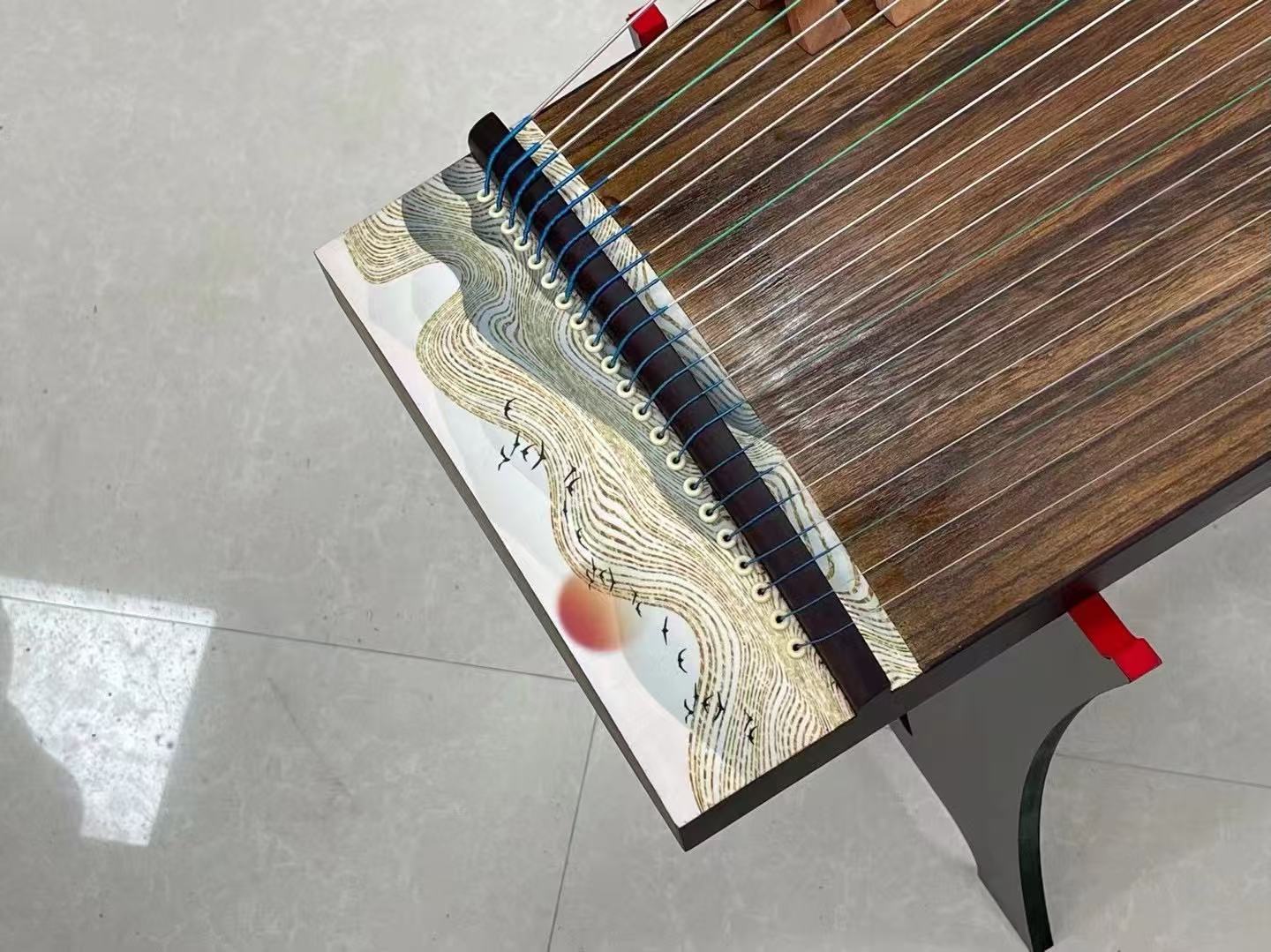 LANDTOM Mountain Echoes 100cm/39.4in Portable Professional Small Paulownia Guzheng Hand-Painted Landscape Artwork & Steel-Core Nylon Strings Mini Guzheng