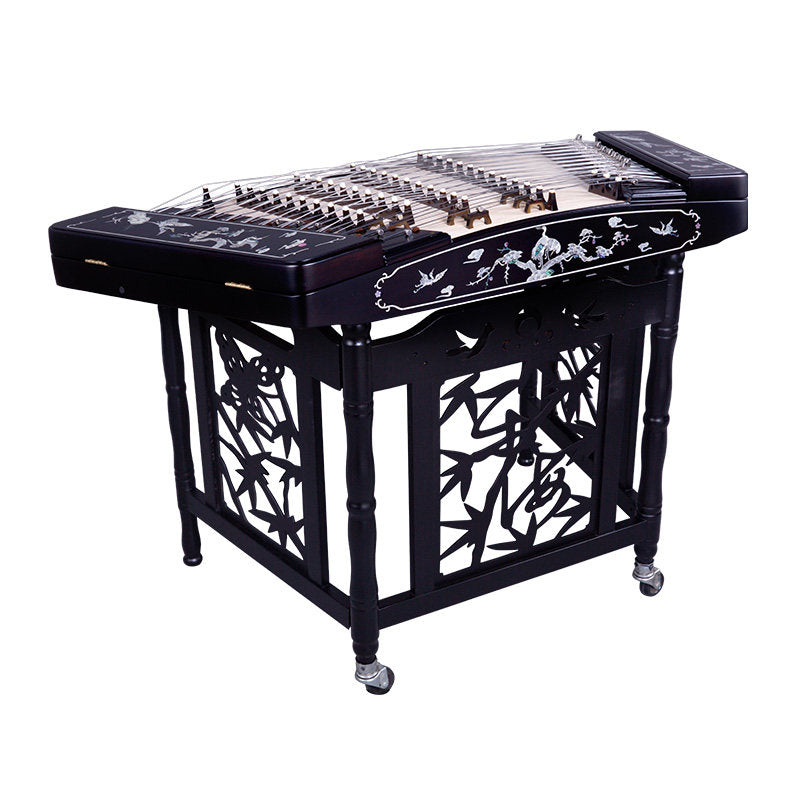 Yuehai（乐海）Brand African Blackwood 402 Shell-Carved Colored Mother-of-Pearl Inlay Pine and Crane (Longevity Motif) Yangqin 626L-A For Professional Examinations and Stage Performance