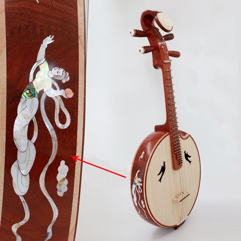 LANDTOM Rosewood Zhongruan Intermediate Performance & Examination Grade with Paulownia Soundboard, Cutaway Body, Mother-of-Pearl Celestial Maiden Inlay, Peony Headstock & Bird-Shaped Sound Holes