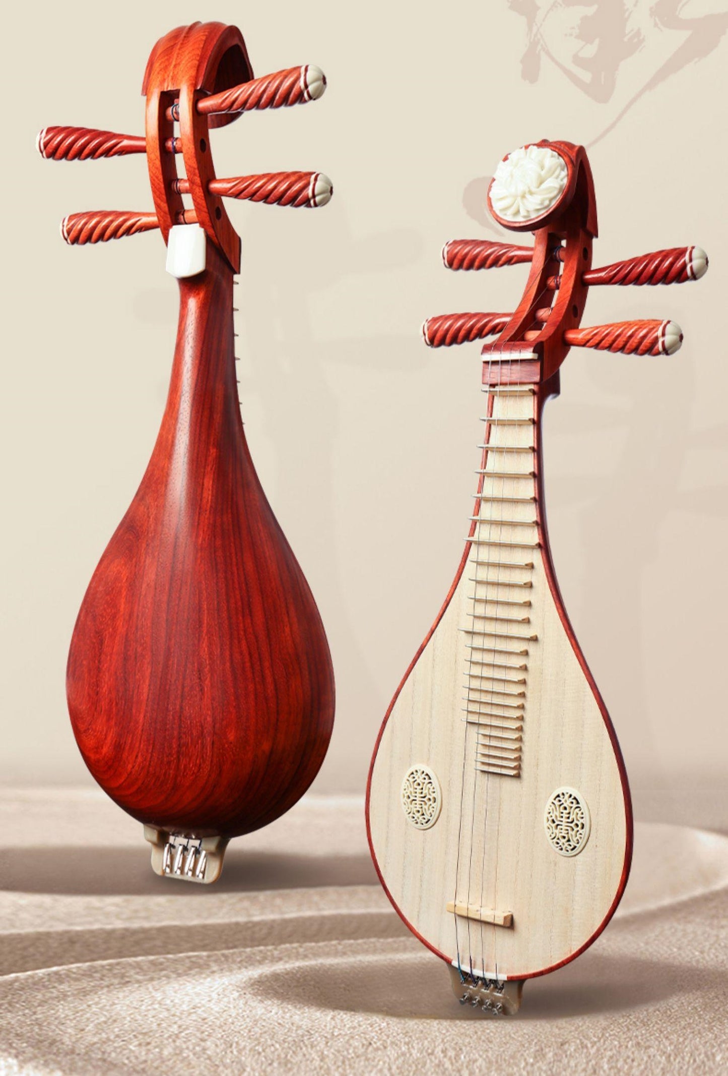 LANDTOM Rosewood Liuqin Beginner & Examination Grade Chinese Mandolin with Paulownia Soundboard, Rosewood Body & Peony Headstock, 4-String Traditional Chinese Instrument