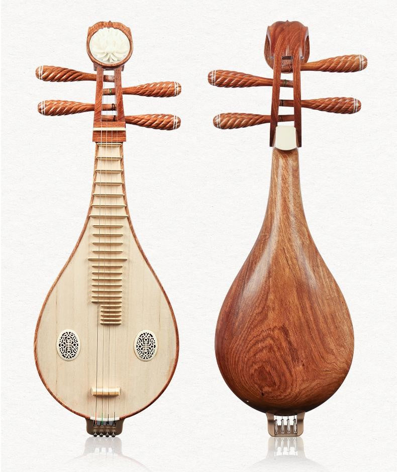 LANDTOM Selected Kosso (Pterocarpus erinaceus) Wood Liuqin Professional Performance & Examination Grade Chinese Mandolin with Paulownia Soundboard & Peony Headstock, 4-String Traditional Chinese Instrument