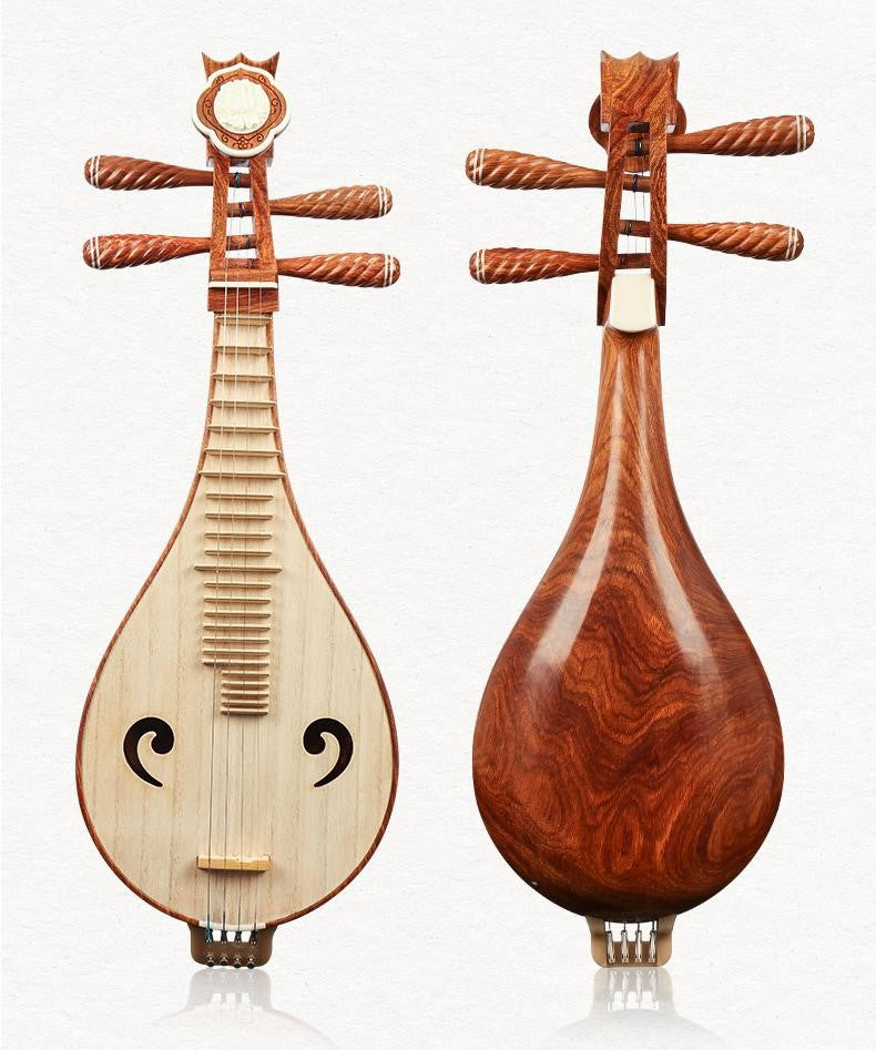 LANDTOM Aged Kosso (Pterocarpus erinaceus) Liuqin Professional Performance & Examination Grade Chinese Mandolin with Paulownia Soundboard, Comma-Shaped Sound Holes, 4-String Traditional Chinese Instrument