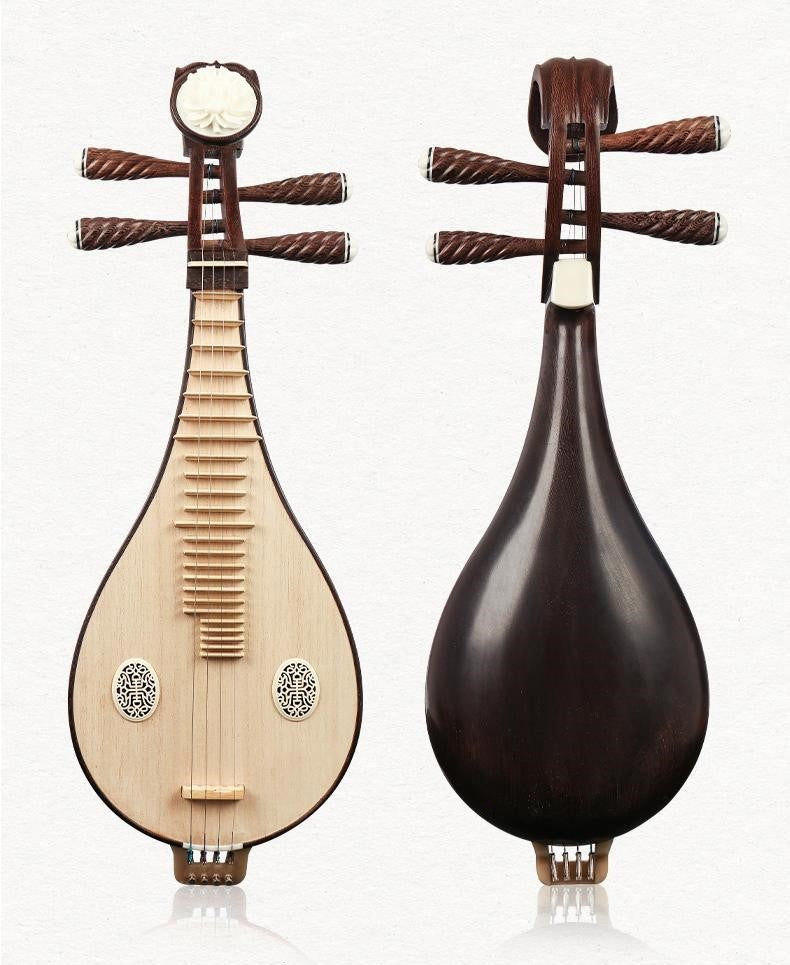 LANDTOM Wenge Wood Liuqin Performance & Examination Grade Chinese Mandolin with Paulownia Soundboard, Peony Headstock, 4-String Traditional Chinese Instrument