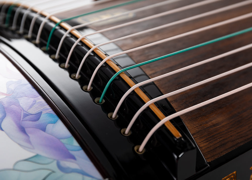 LANDTOM Lotus Harmony Beginner 163cm/64.2in Guzheng with Ebony Wood Body, Lankao Paulownia Soundboard, Gold Accented Lacquer Painting, 21-String Chinese Zither