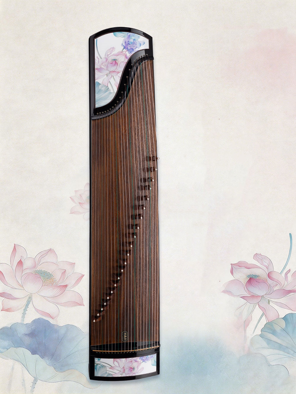 LANDTOM Lotus Harmony Beginner 163cm/64.2in Guzheng with Ebony Wood Body, Lankao Paulownia Soundboard, Gold Accented Lacquer Painting, 21-String Chinese Zither
