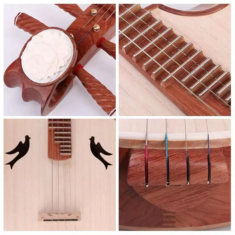LANDTOM Master-Recommended Aged Burmese Rosewood (Dalbergia oliveri) Zhongruan Professional Performance Grade with Grade-A Paulownia Soundboard, Rounded Body, Peony Headstock & Round Sound Holes