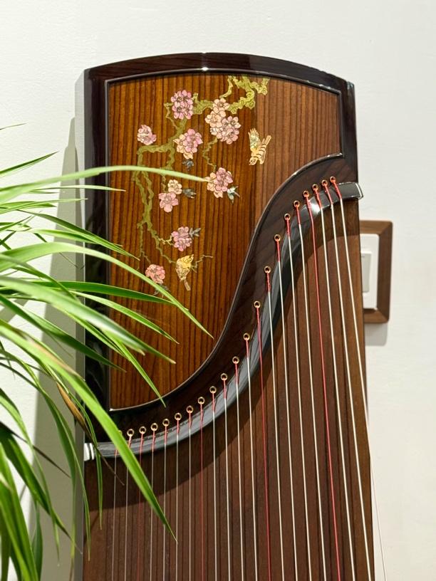 Zhuque朱雀 Series 5 Blooming Courtyard Professional Guzheng with Premium Lankao Paulownia Soundboard, Red Sandalwood Body, Ebony Bridges & Hollow-Carved Construction
