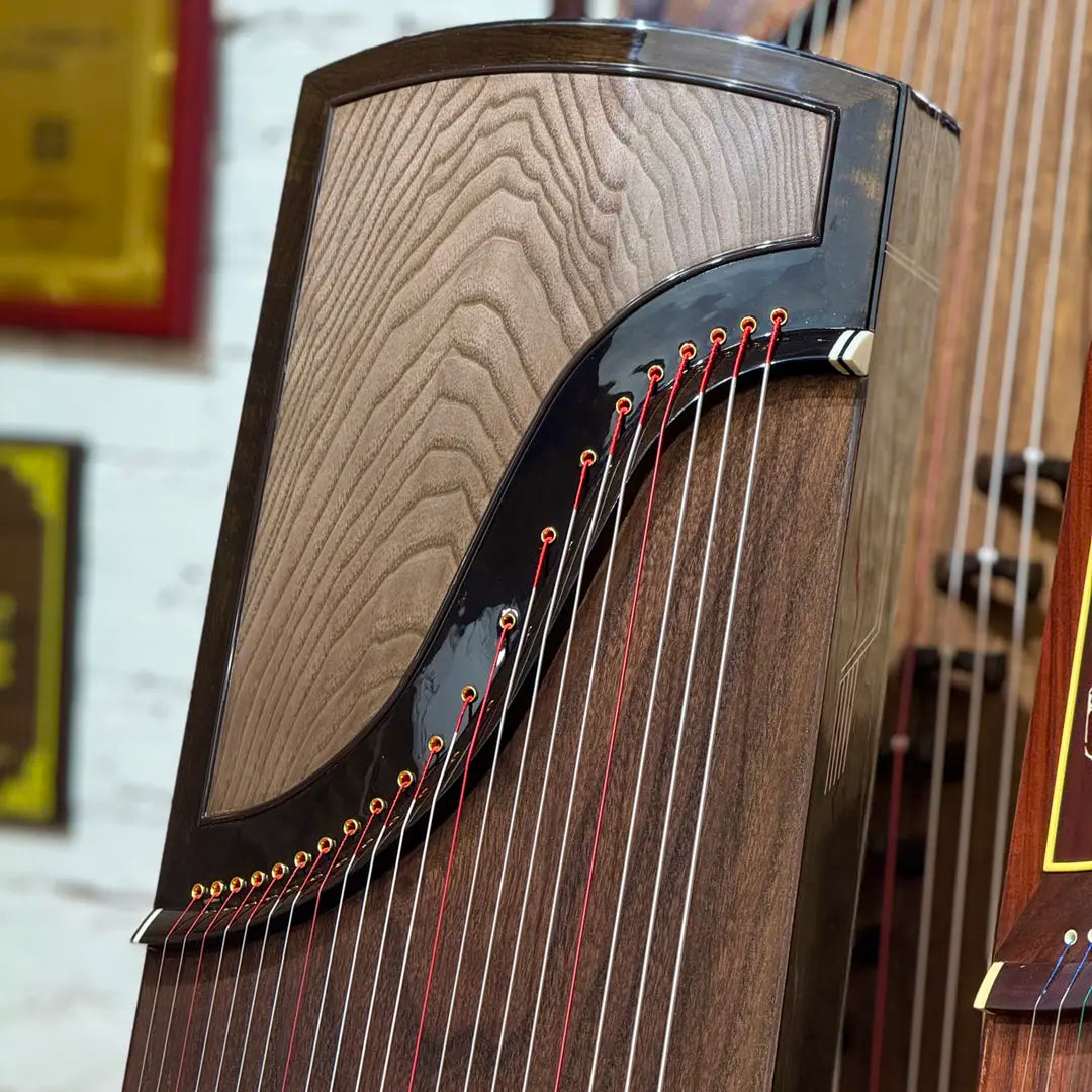 Zhuque朱雀 Series 8 Golden Crest Professional Guzheng with Premium Lankao Paulownia Soundboard, Black Walnut Body, Ebony Bridges & One-Piece Hollow-Carved Construction