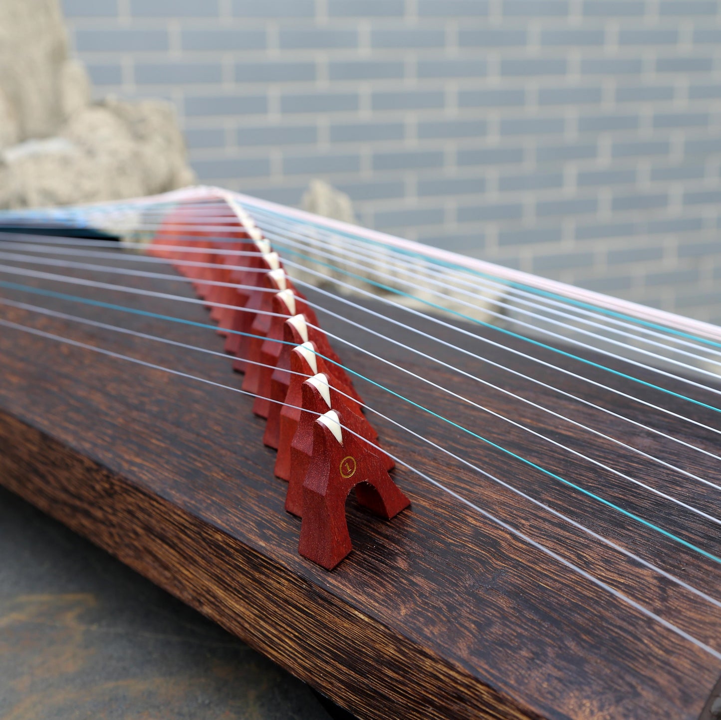 LANDTOM Azure Essence 88cm/34.6in Ebony Portable Professional Small Guzheng, Thick Hollow-Carved Sound Channel, Wood-in-Wood Inlay, Piano Gloss Finish Mini Guzheng