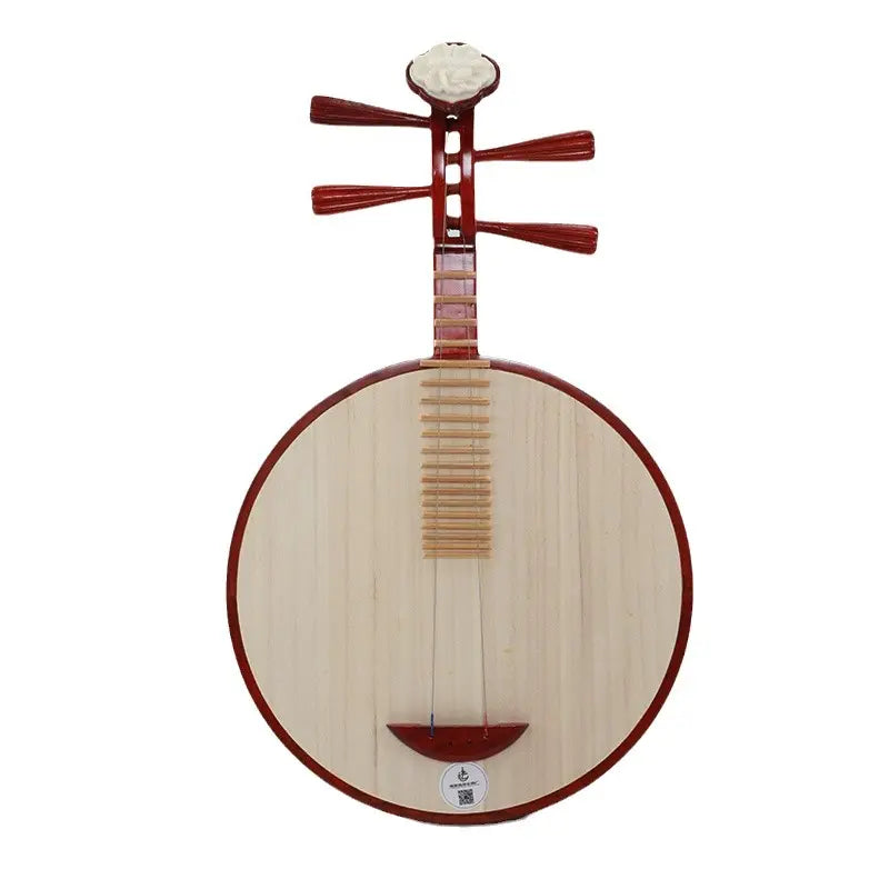 LANDTOM Beginner Rosewood Folk Yueqin with Paulownia Soundboard, Rounded Body, Peony Headstock Design, Traditional Chinese Moon Guitar for Students