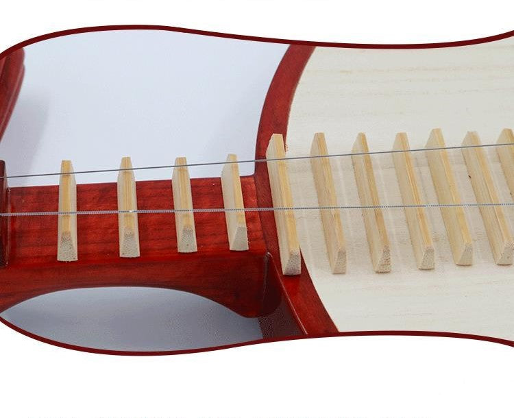 LANDTOM Beginner Rosewood Folk Yueqin with Paulownia Soundboard, Rounded Body, Headless Floral Design, Traditional Chinese Moon Guitar for Entry-Level Players