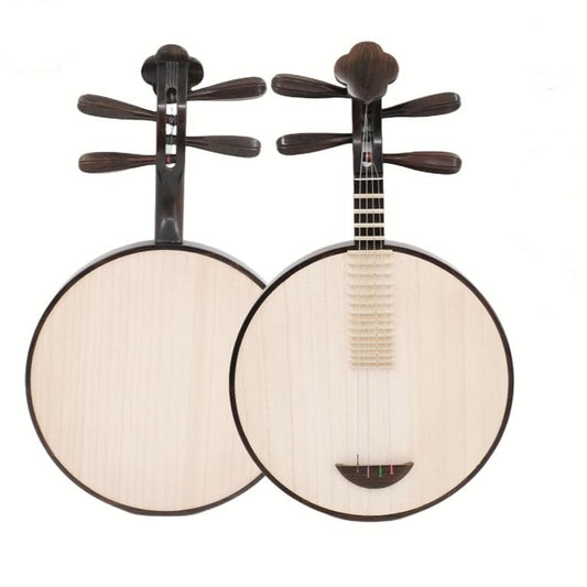 LANDTOM Handcrafted Professional African Blackwood Folk Yueqin with Paulownia Soundboard, Rounded Body, Traditional Chinese Moon Guitar for Performance