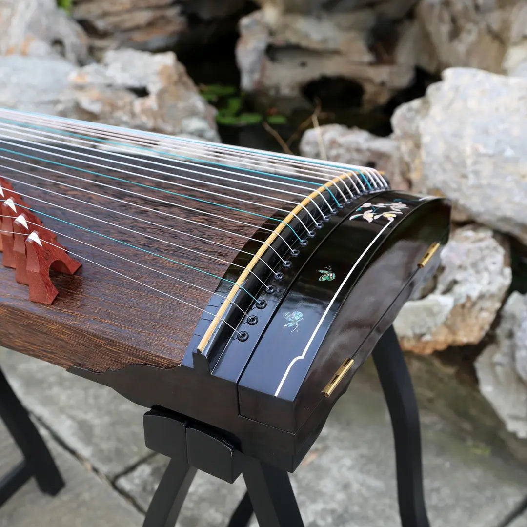 LANDTOM 100cm/39.4in "String Reverie" Portable Guzheng, Professional Mini Guzheng, Grade A Lankao Paulownia Soundboard, Ebony Trim, Mother-of-Pearl Inlay Small Guzheng