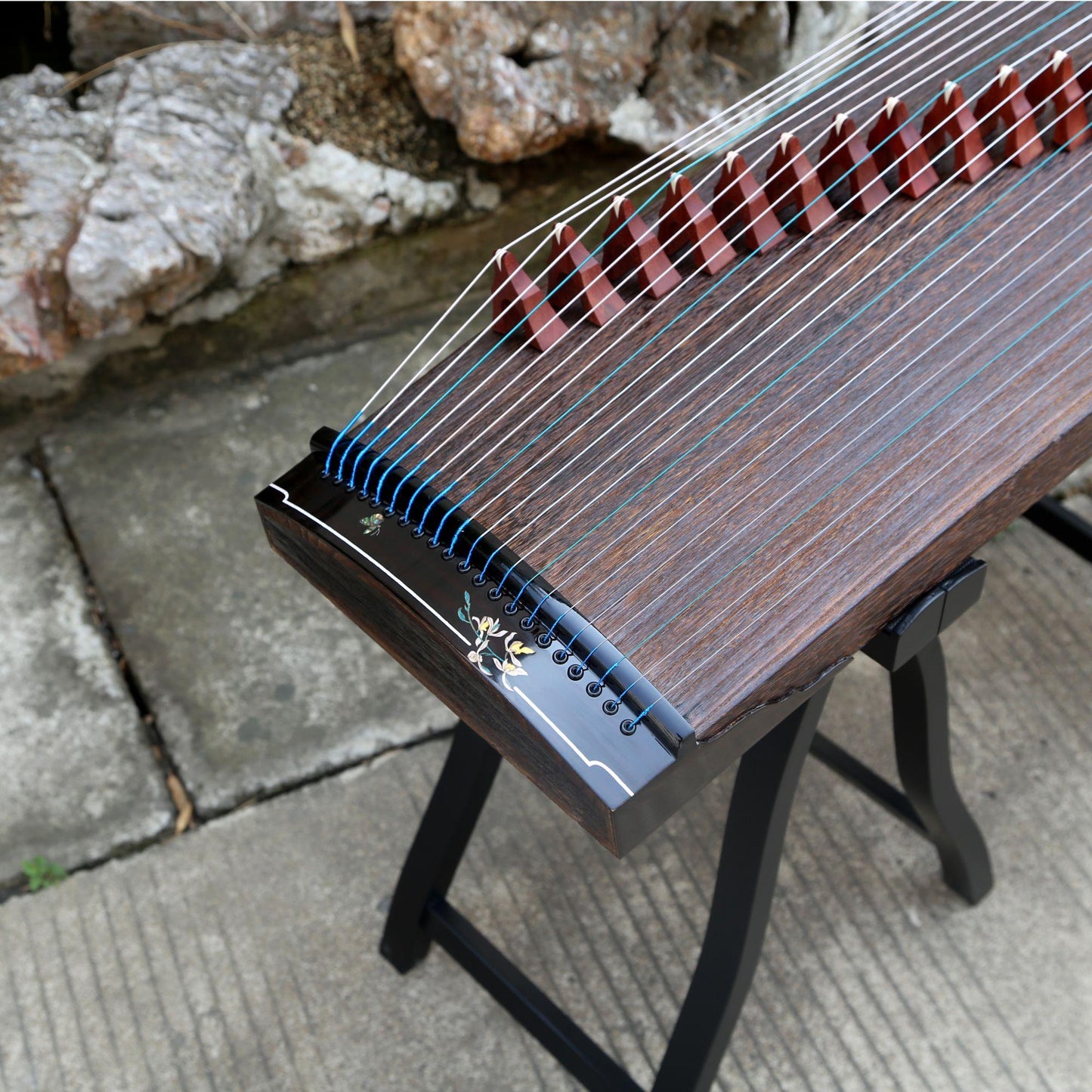 LANDTOM 100cm/39.4in "String Reverie" Portable Guzheng, Professional Mini Guzheng, Grade A Lankao Paulownia Soundboard, Ebony Trim, Mother-of-Pearl Inlay Small Guzheng