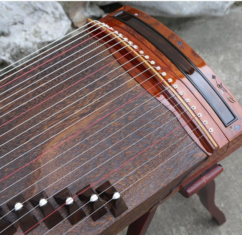 LANDTOM 100cm/39.4in "Magnolia Whisper" Portable Guzheng, Professional One-Piece Carved Mini Guzheng 整挖筝, Grade A Lankao Paulownia Soundboard, Rosewood Trim, Mother-of-Pearl Inlay Small Guzheng