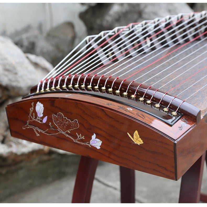 LANDTOM 100cm/39.4in "Magnolia Whisper" Portable Guzheng, Professional One-Piece Carved Mini Guzheng 整挖筝, Grade A Lankao Paulownia Soundboard, Rosewood Trim, Mother-of-Pearl Inlay Small Guzheng