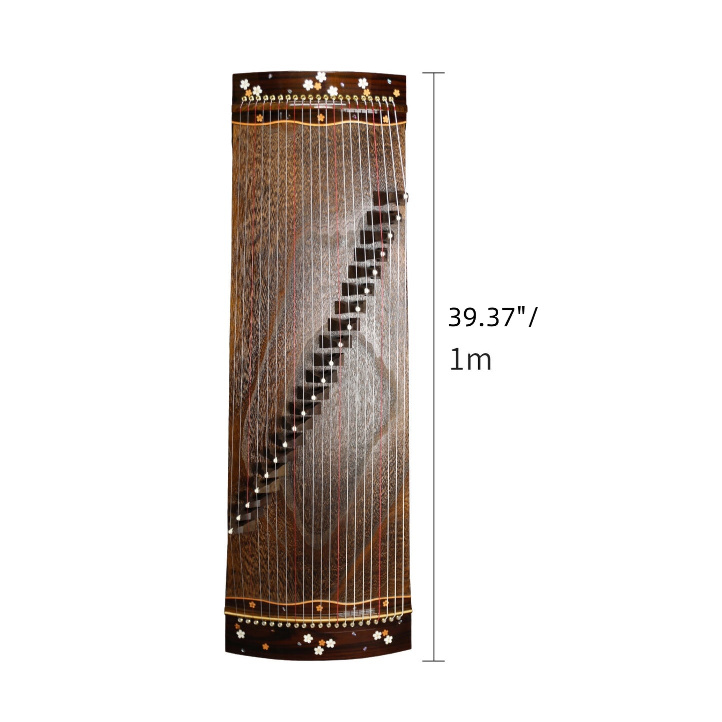 Xiansheng仙声 100cm/39.4in Portable Travel Guzheng One-Piece Hollow-Carved Construction 21-String Professional Beginner Guzheng with Grade-A Lankao Paulownia Soundboard, Broadleaf Rosewood Side Panels & Mother-of-Pearl Inlay, Mini Guzheng, Small Guzheng