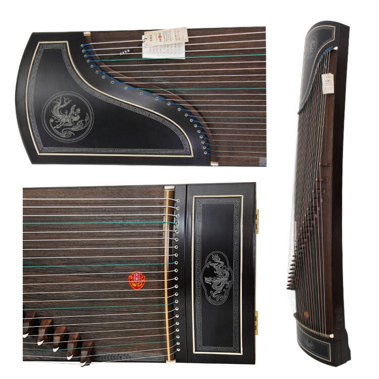 LANDTOM High Level Dragon and Phoenix Solid Ebony with Inlay silver silk Guzheng (163cm) for professional performance（N0.8803）